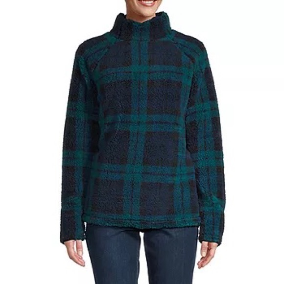 St. John's Bay SHERPA TEDDY JACKET - soft sweatshirts: blackwatch plaid or green - Picture 16 of 16